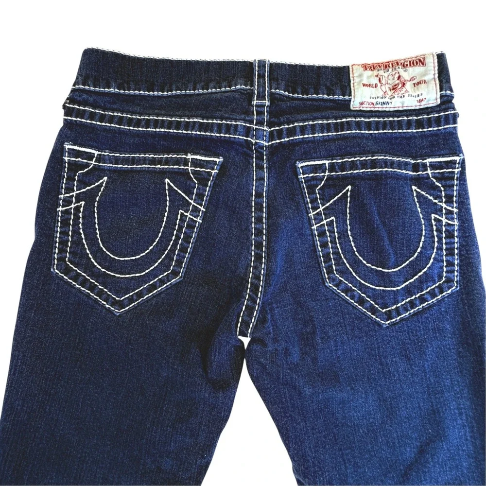 Men's True Religion Skinny No Flap Big T Indigo Jeans White Stitching Size 33